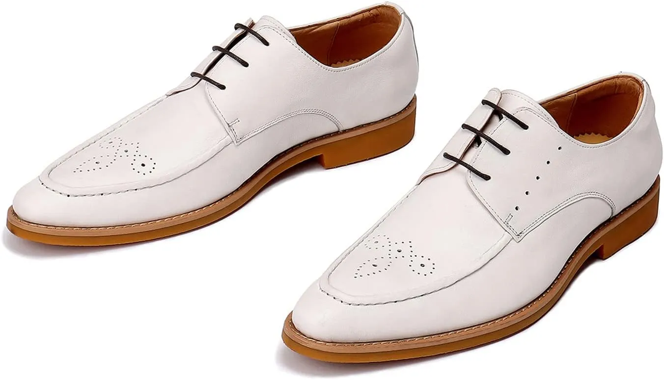 Santimon Men's Lace Up Formal Modern Oxford Dress Shoes White