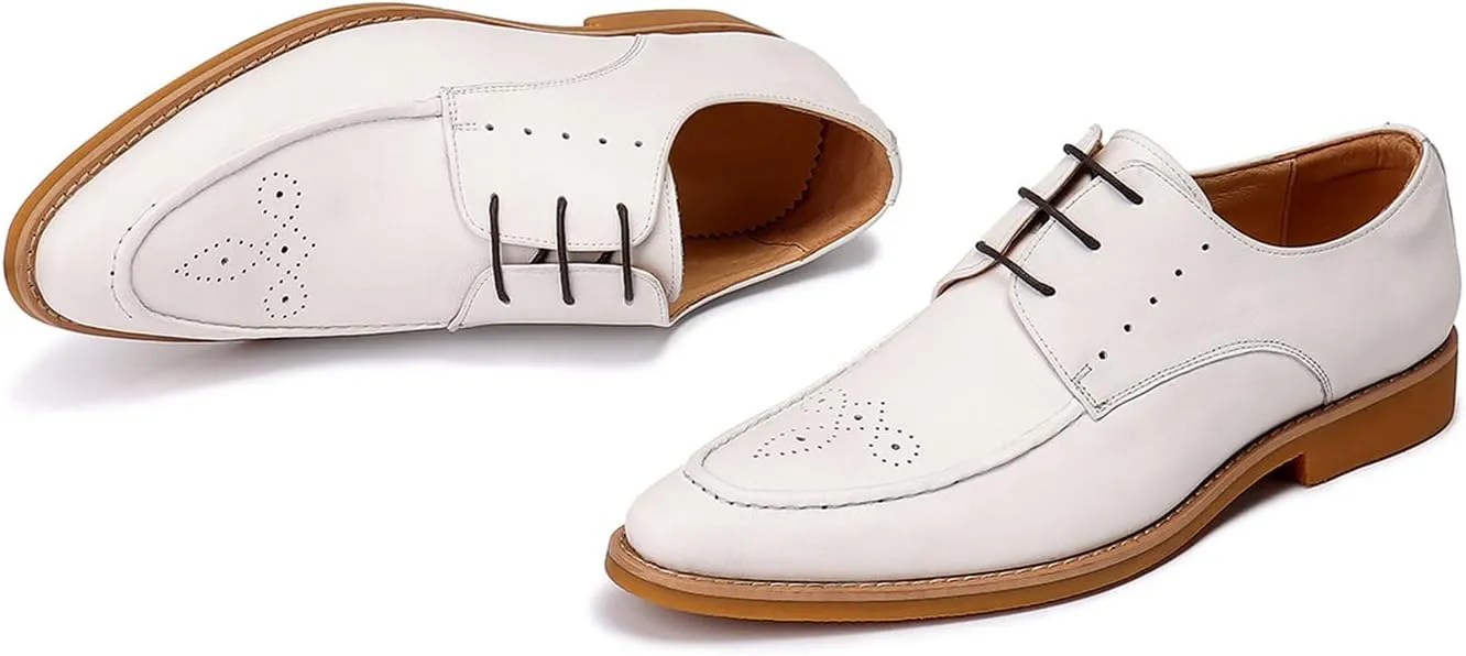 Santimon Men's Lace Up Formal Modern Oxford Dress Shoes White
