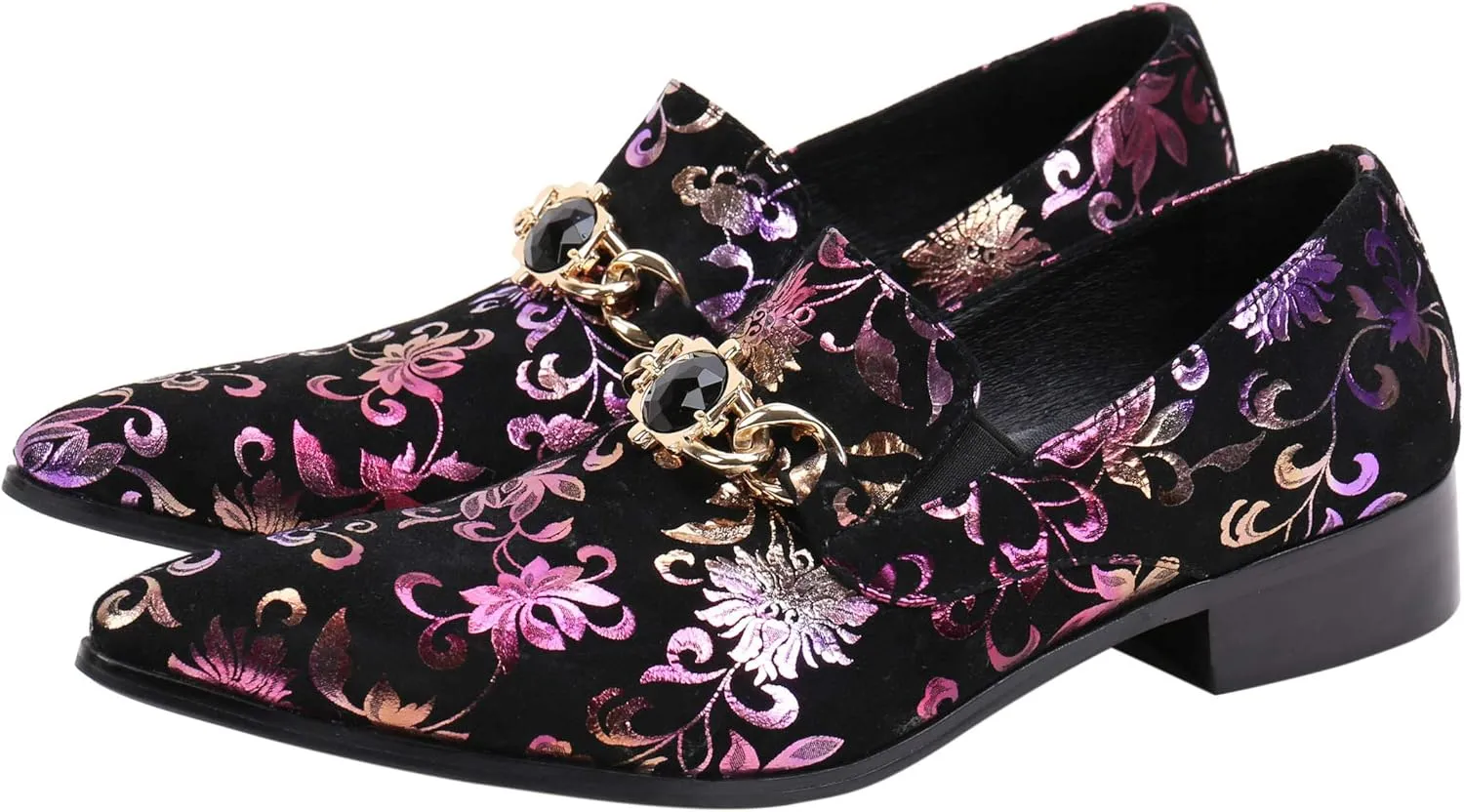 Santimon Mens Smoking Slipper Loafers Men Rhinestone Buckle Casual Slip On Dress Shoes