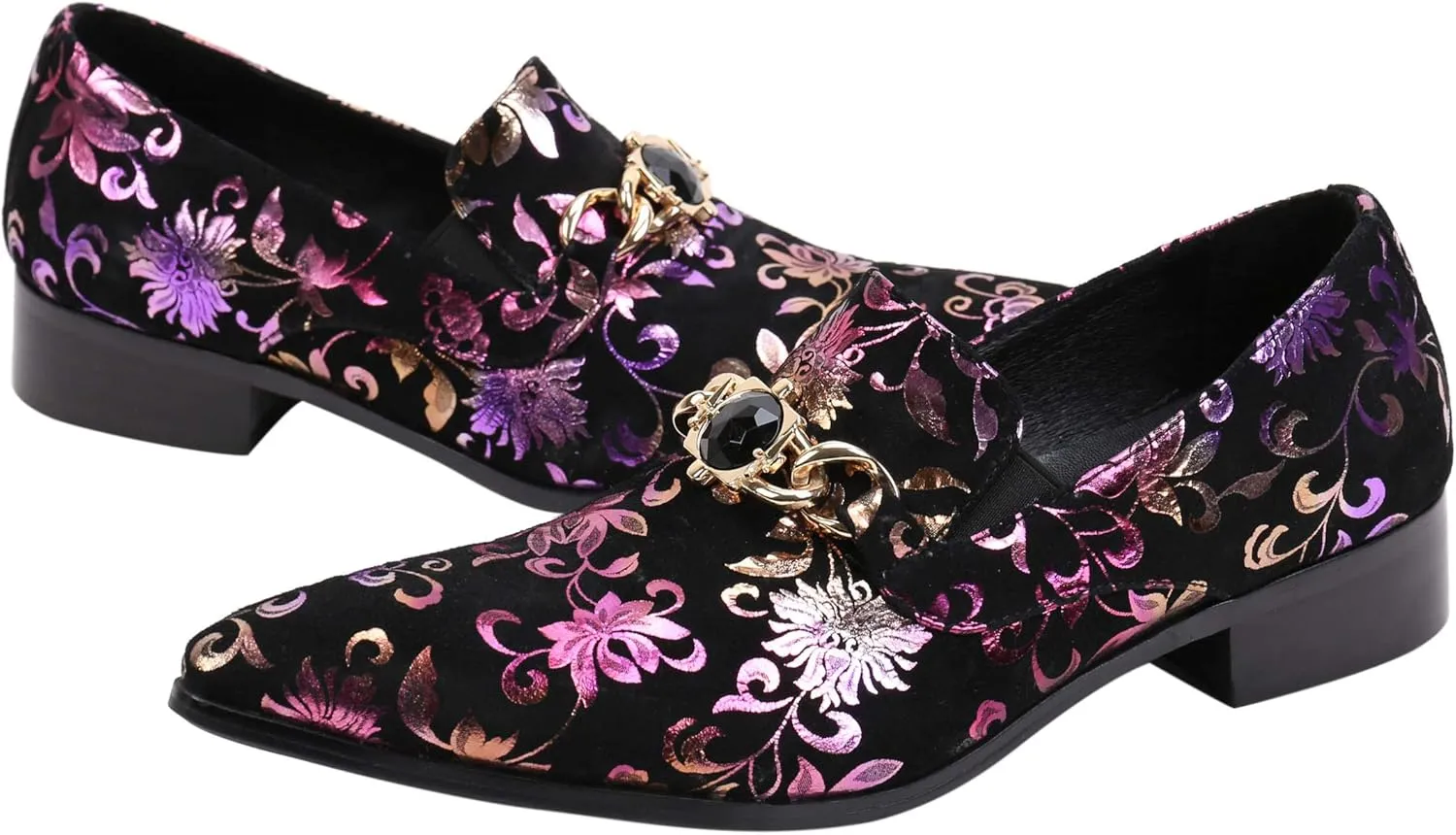Santimon Mens Smoking Slipper Loafers Men Rhinestone Buckle Casual Slip On Dress Shoes