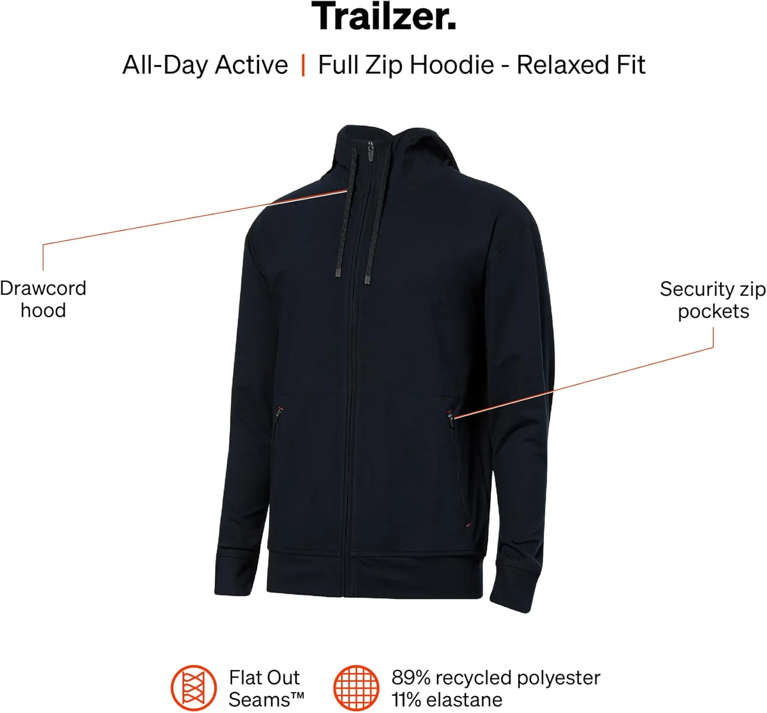 SAXX Underwear Co. Men's Trailzer Full Zip Hoodie, Core