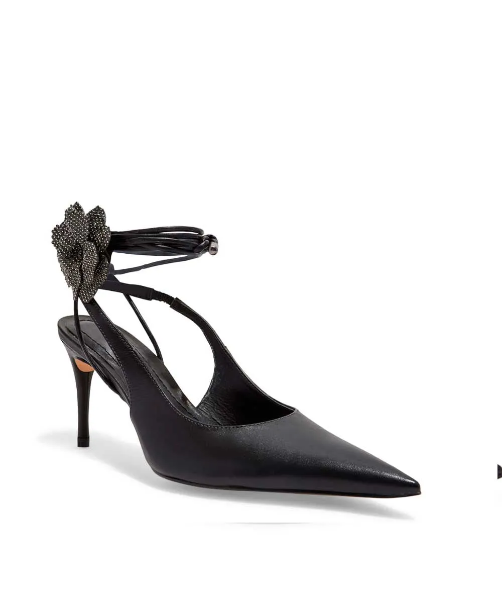 Scarpin Santa Lolla Preto Flor Salto Fino
