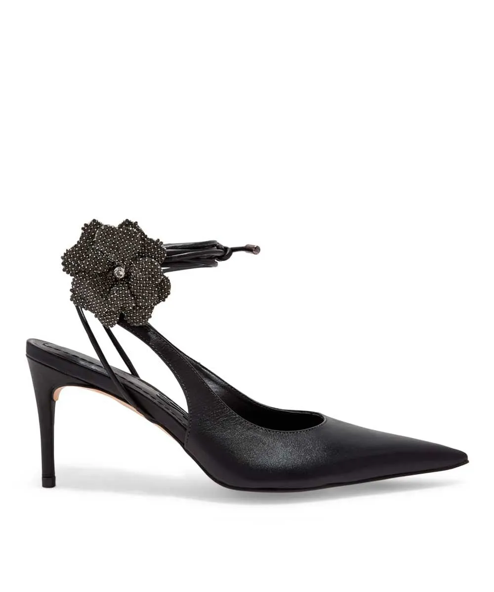 Scarpin Santa Lolla Preto Flor Salto Fino