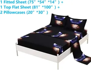 SDIII 4PCS Basketball Bed Sheet Set Full - Bed in a Bag, Super Soft Microfiber, Wrinkle and Fade Resistant for Boys, Men and Basketball Lovers