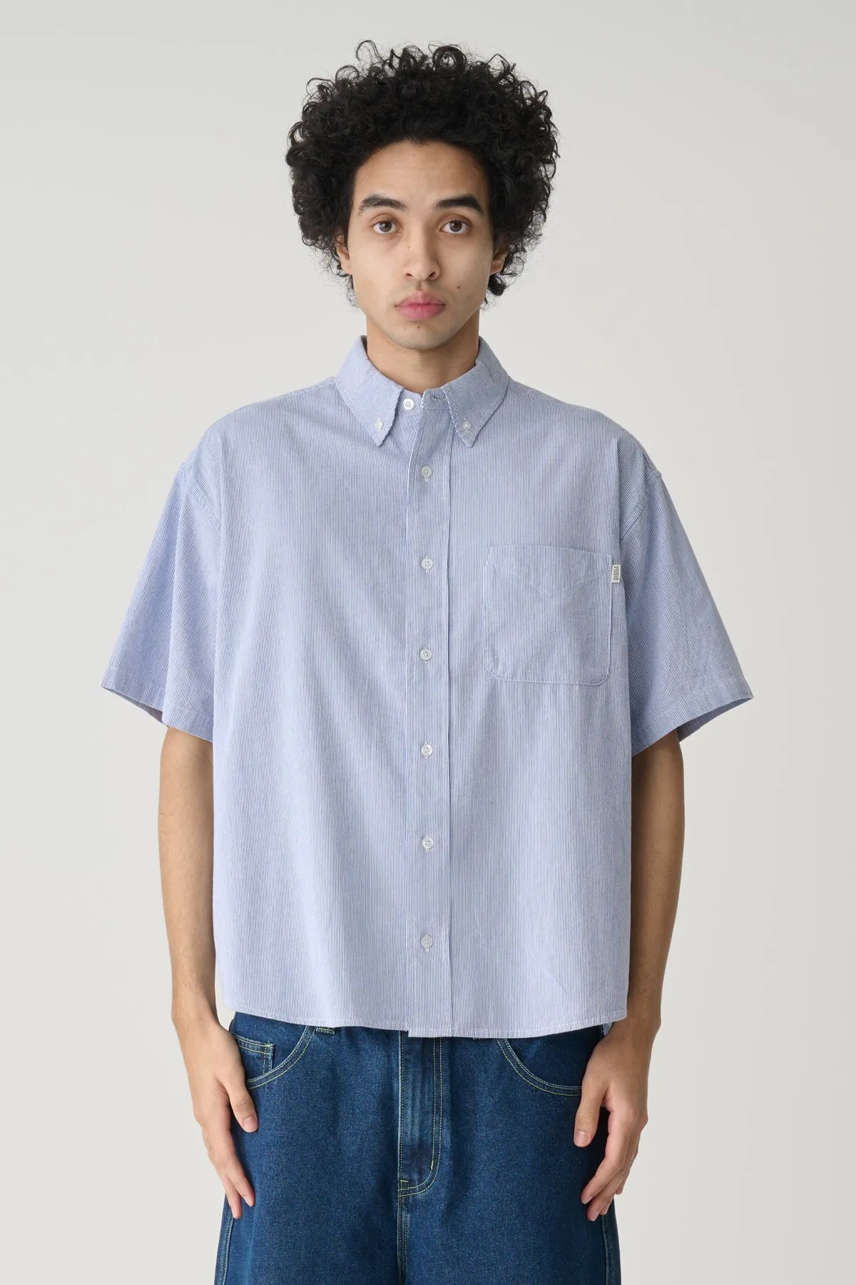 S/DOUBLE Classic Oxford S/S Shirt Navy Stripe