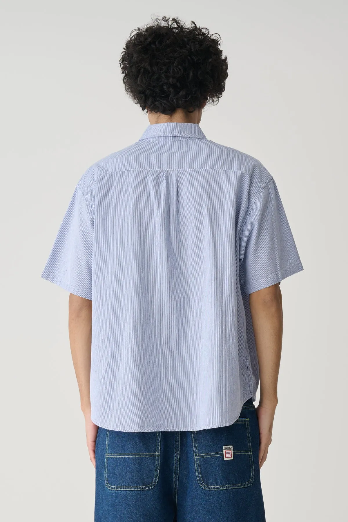 S/DOUBLE Classic Oxford S/S Shirt Navy Stripe