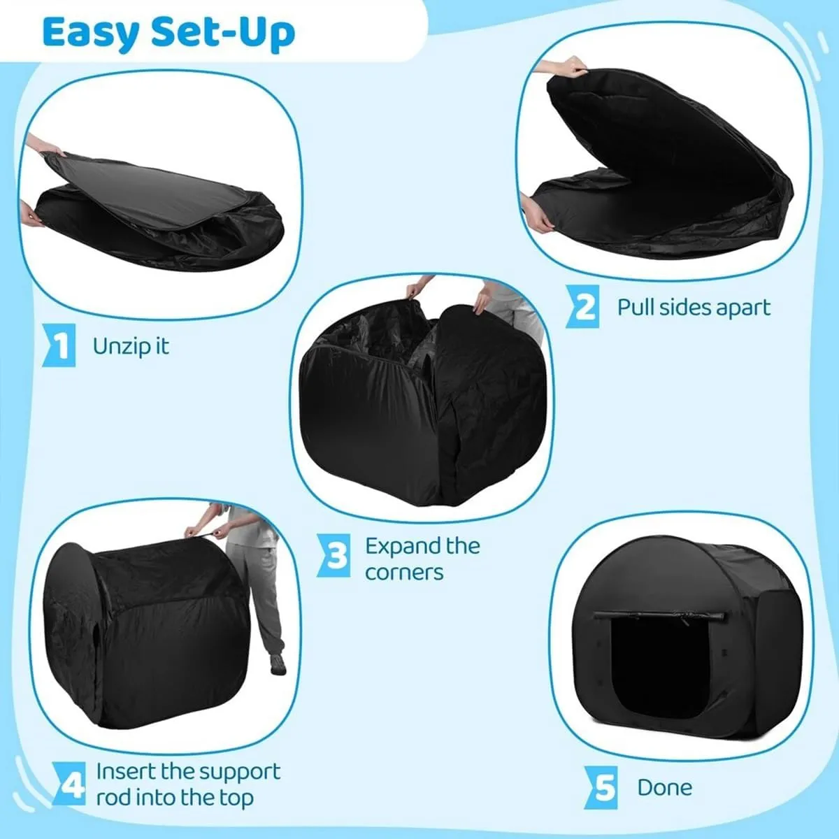 Sensory Tent Pop Up Tent Calm Corner for Kids Blackout Calm Down Cover for Autistic Child,Helps with Autism,SPD, Anxiety & Improve Focus(Black Coating,35.43"x35.43"x35.43")