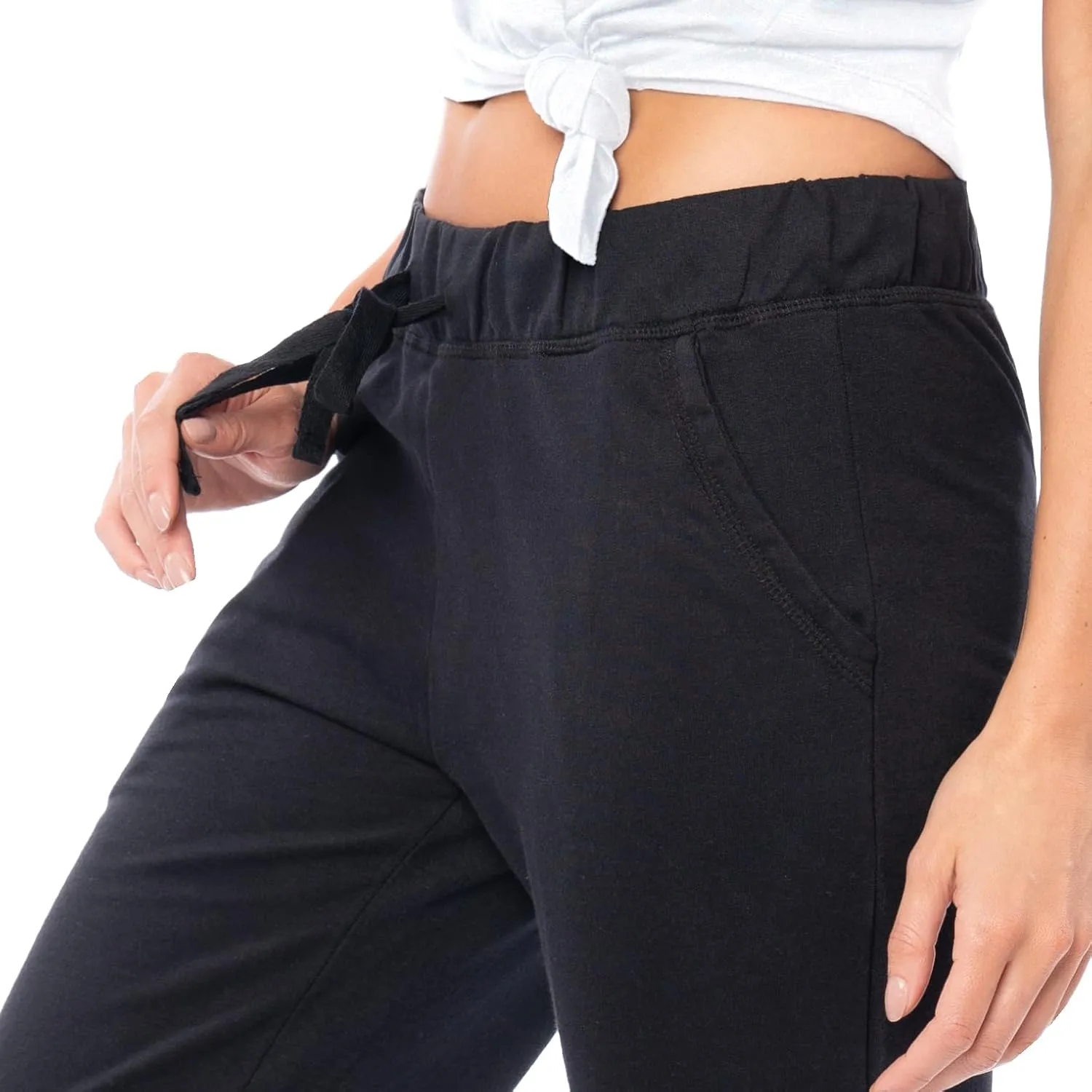 Sexy Basics Women's 2 Pack Ultra Soft French Terry Cotton Drawstring Yoga Lounge Long Pants