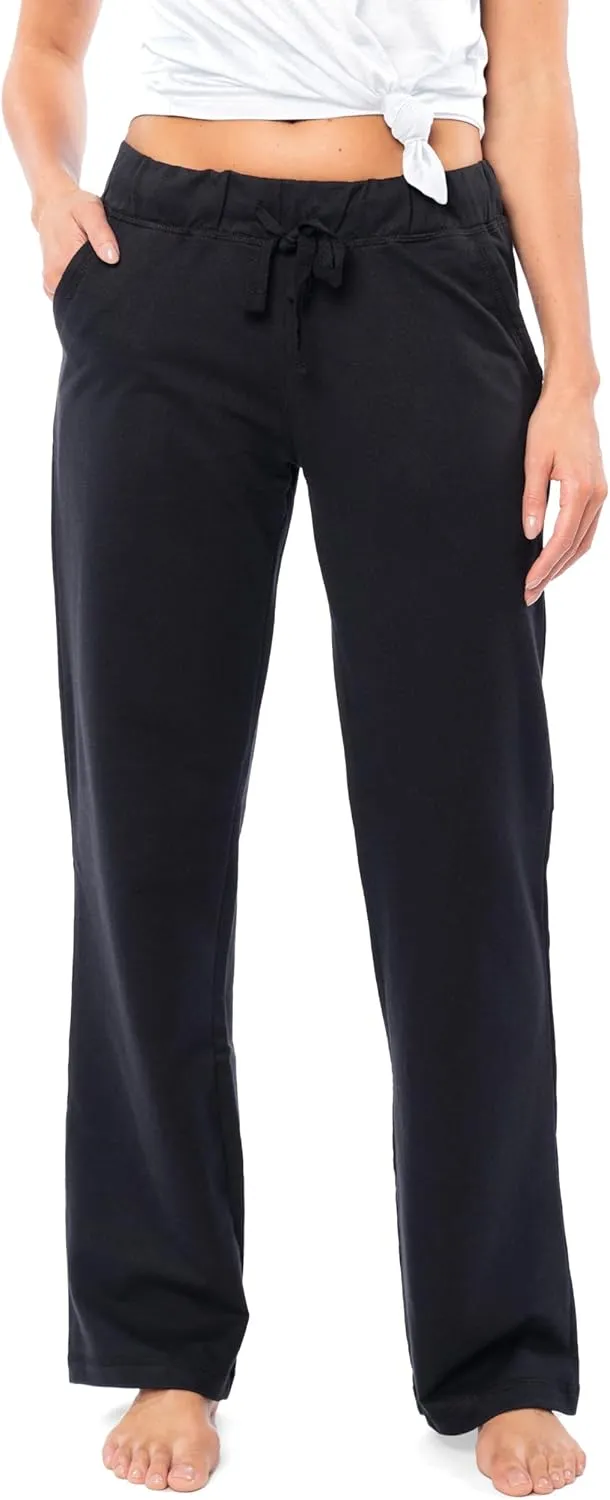 Sexy Basics Women's 2 Pack Ultra Soft French Terry Cotton Drawstring Yoga Lounge Long Pants