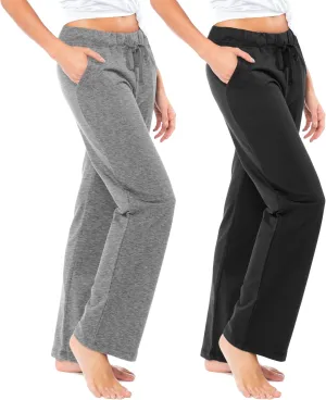 Sexy Basics Women's 2 Pack Ultra Soft French Terry Cotton Drawstring Yoga Lounge Long Pants