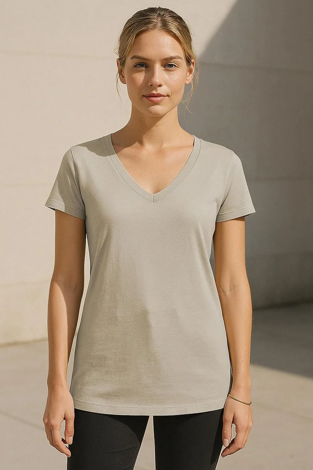 Sexy Basics Women's 5 & 10 Pack Casual & Active Cotton Stretch V Neck Short Sleeve Shirts