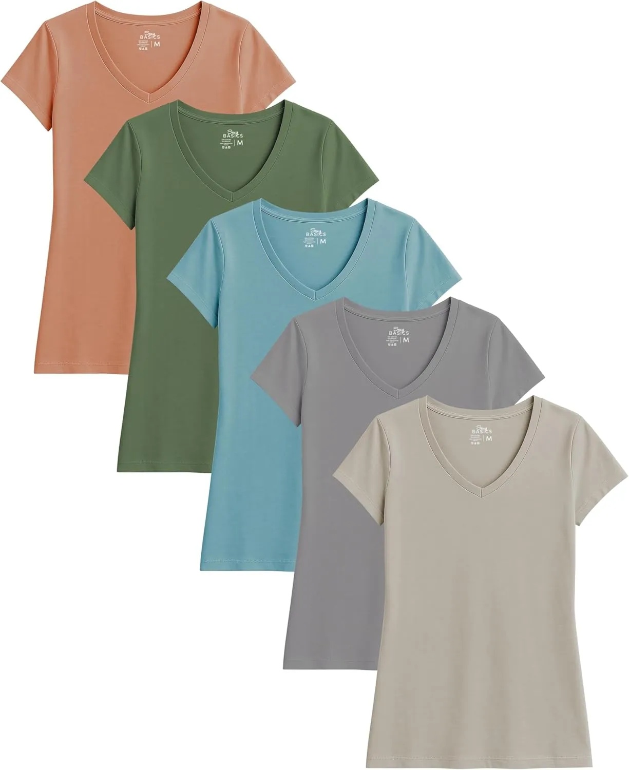 Sexy Basics Women's 5 & 10 Pack Casual & Active Cotton Stretch V Neck Short Sleeve Shirts