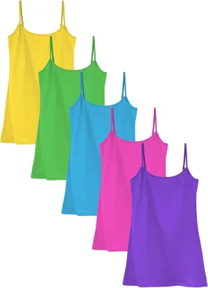 Sexy Basics Women's Basic Solid Color Cotton Stretch Camisole Adjustable Spaghetti Strap Tank Top- Multi Packs