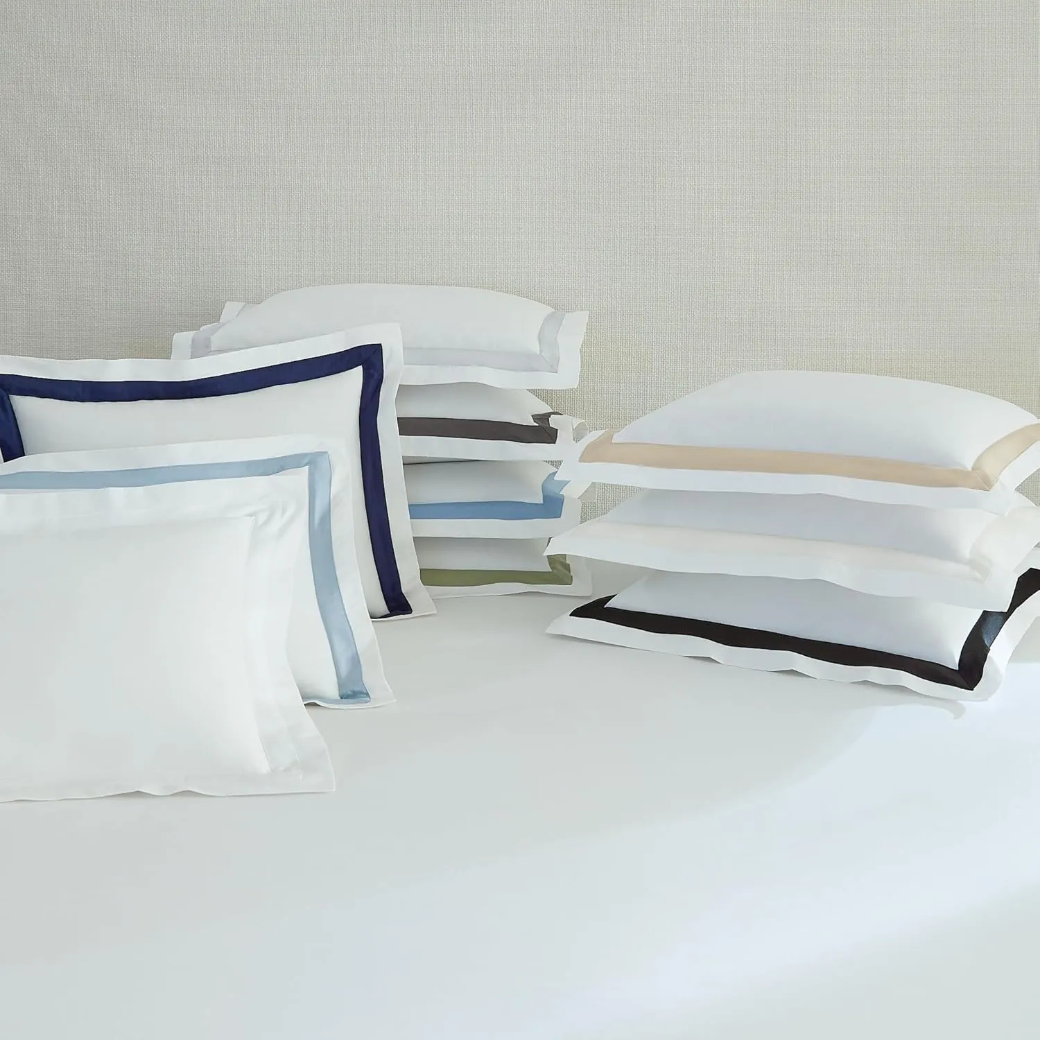 Sferra Estate Collection - 100% Long-Staple 200 Thread Count Cotton Percale with Sateen Appliqué - Cooling, Soft, and Breathable Bed Linens, 4pc King Sheet Set, White/Black