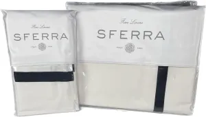 Sferra Estate Collection - 100% Long-Staple 200 Thread Count Cotton Percale with Sateen Appliqué - Cooling, Soft, and Breathable Bed Linens, 4pc King Sheet Set, White/Black