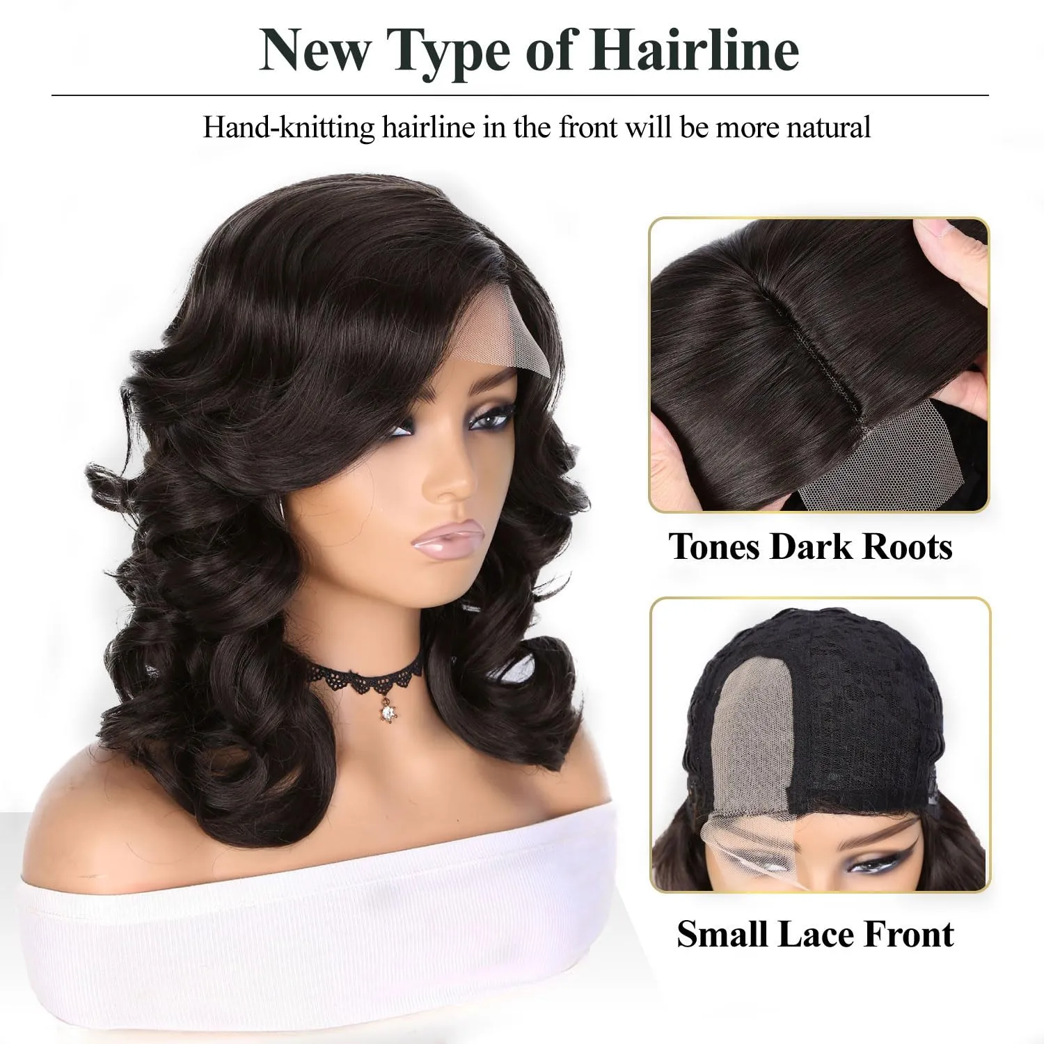 Short Body Wavy Wig Curly Loose Wave Wigs Big Curly Lady Side Part Wigs Synthetic Bob Wavy Wig for Black Women (Chocolate Brown)