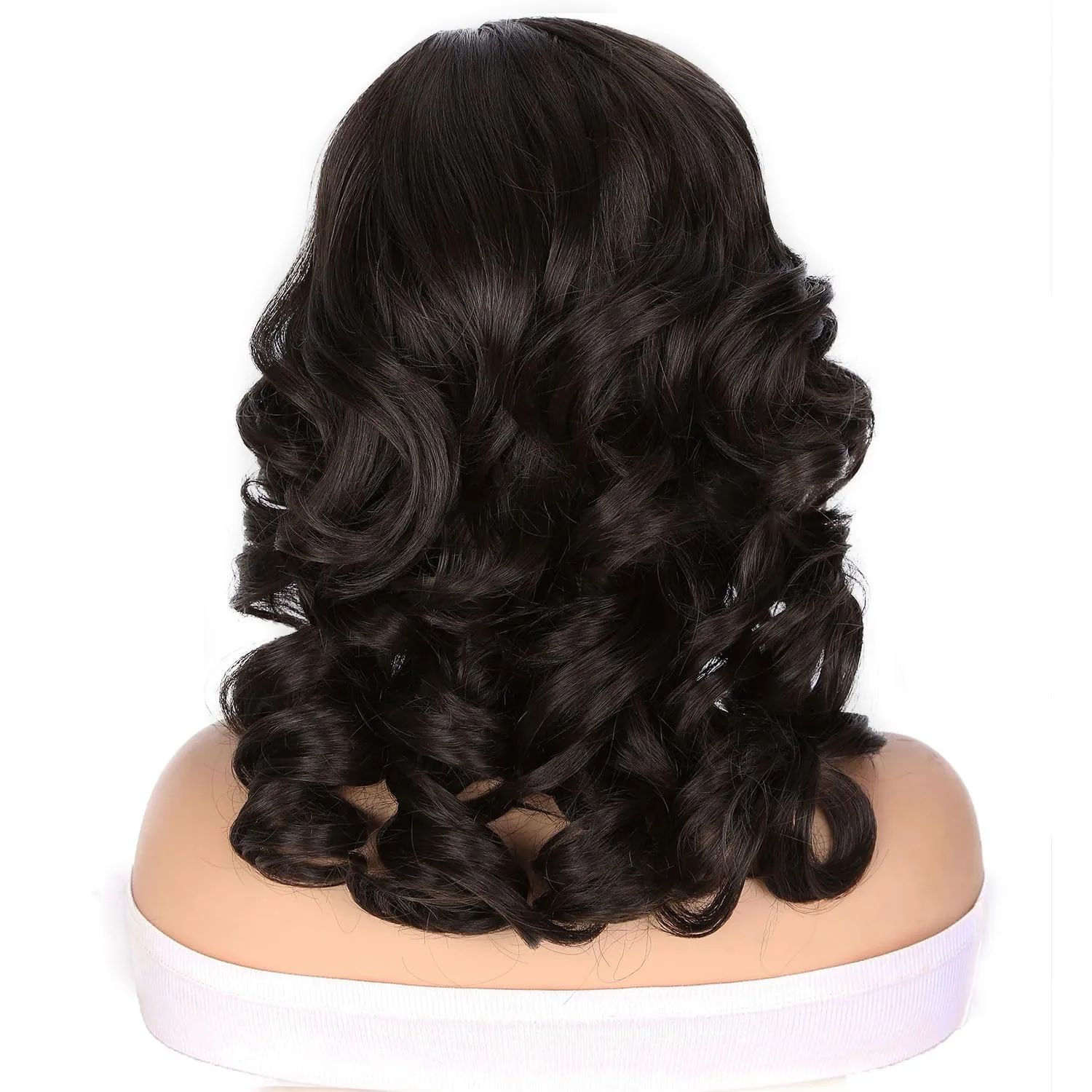 Short Body Wavy Wig Curly Loose Wave Wigs Big Curly Lady Side Part Wigs Synthetic Bob Wavy Wig for Black Women (Chocolate Brown)