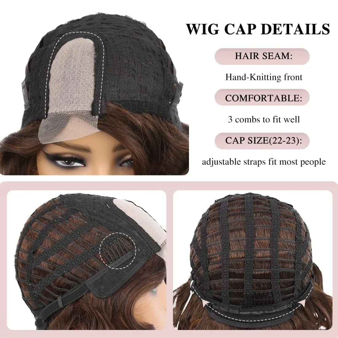 Short Body Wavy Wig Curly Loose Wave Wigs Big Curly Lady Side Part Wigs Synthetic Bob Wavy Wig for Black Women (Chocolate Brown)