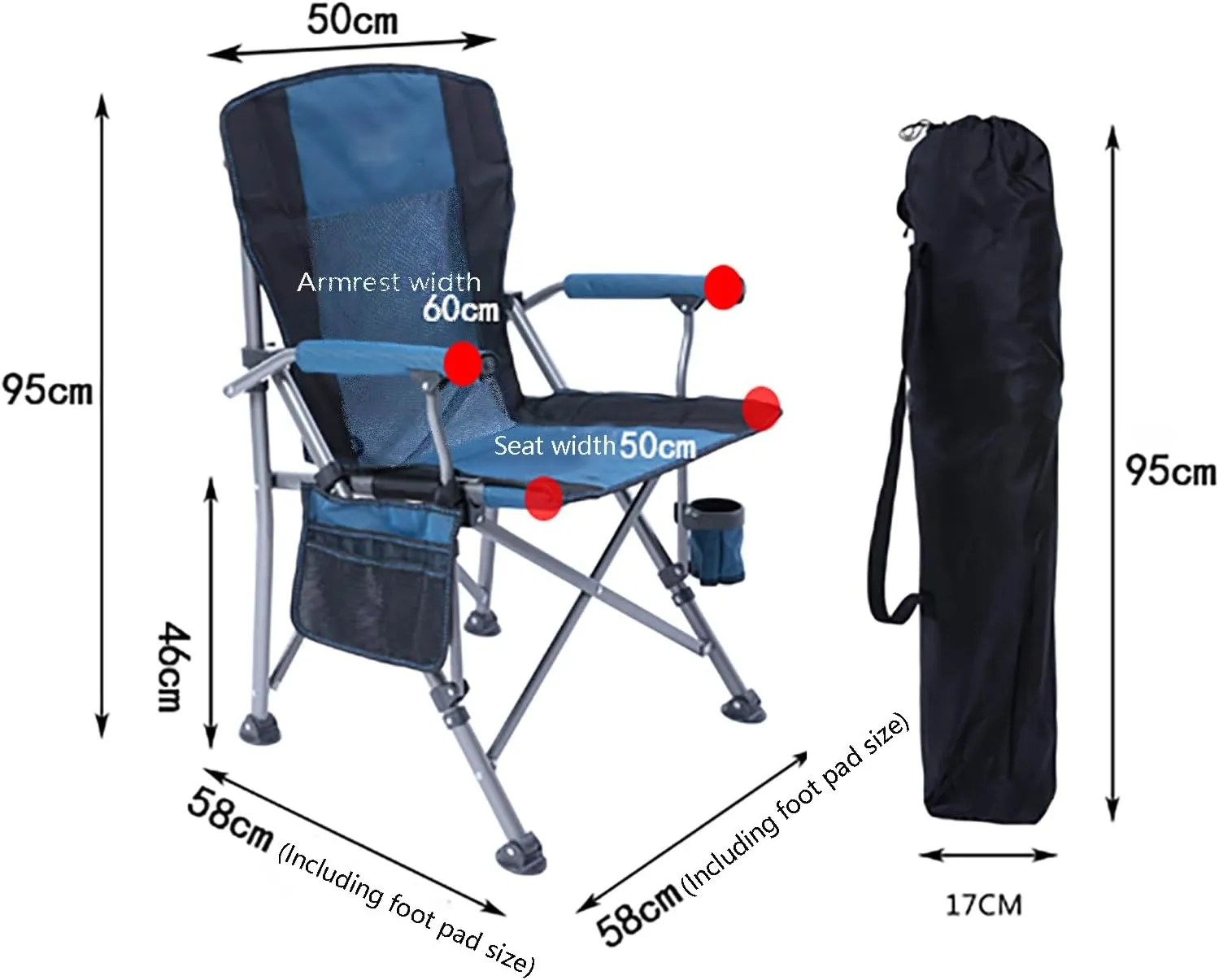 Simple and Portable Folding Camping Chair, Extra Large Heavy-duty Outdoor Chair, Fishing Chair, Beach Chair With Cup Holder and Storage Bag, Breathable Mesh On The Back,Bearing Capacity150kg.