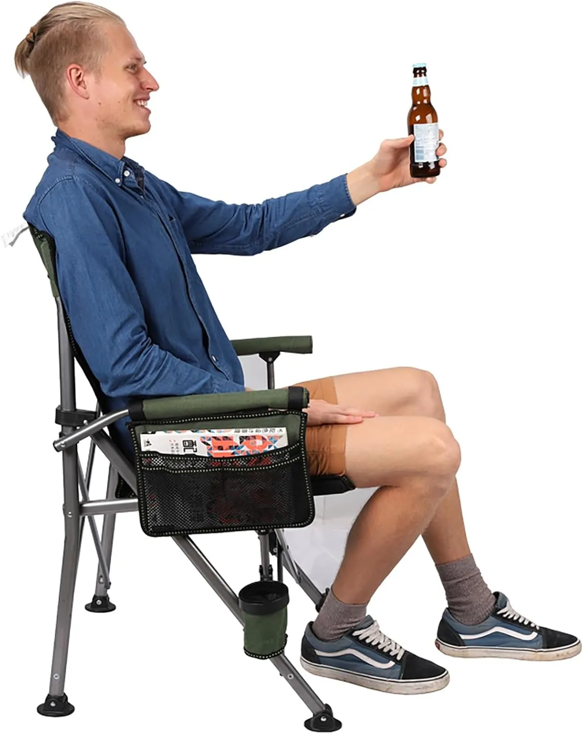 Simple and Portable Folding Camping Chair, Extra Large Heavy-duty Outdoor Chair, Fishing Chair, Beach Chair With Cup Holder and Storage Bag, Breathable Mesh On The Back,Bearing Capacity150kg.