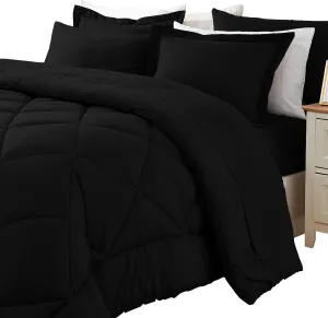Sleepdown 7 Piece Bed in a Bag Queen Comforter Set with Sheets, All Season Ultra-Soft Lightweight Microfiber Comforter - Black, Queen