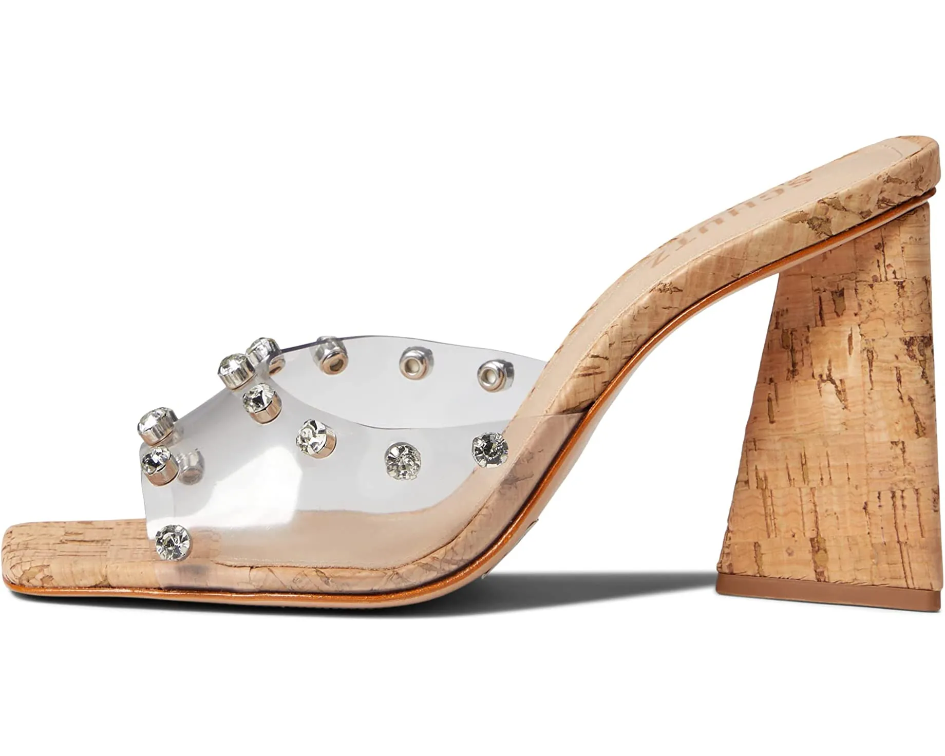 Slip Open Vamp Clear Stylish Clear Popular pick Crystal High Schutz Heel Toe Cork Lizah Sandals On