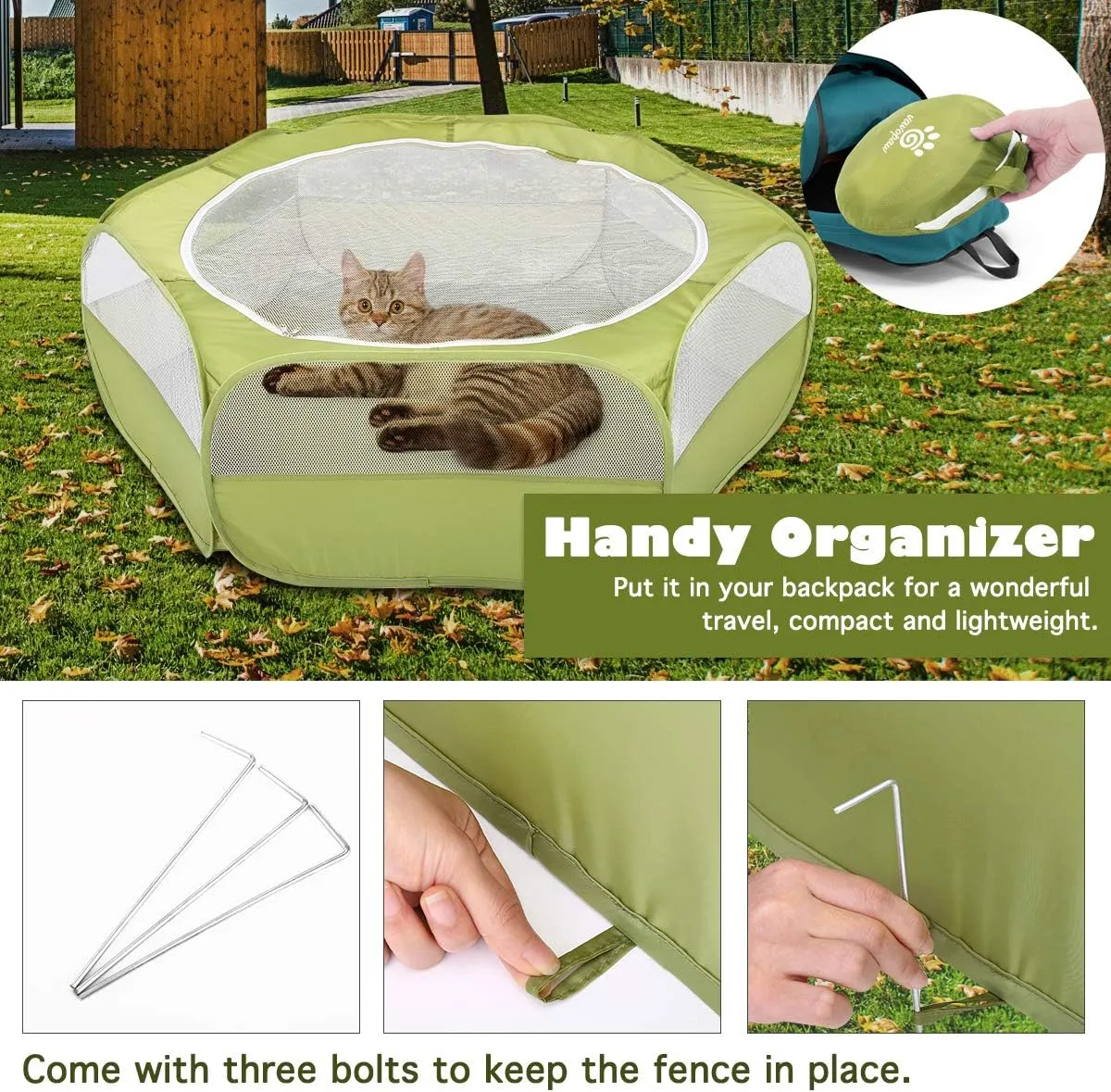 Small Animals Playpen, Waterproof Breathable Indoor Pet Cage Tent with Zipper Cover, Portable Outdoor Exercise Yard Fence for Kitten Hamster Bunny Squirrel Guinea Pig Hedgehog, Avocado Green