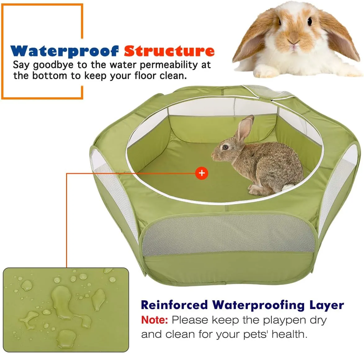 Small Animals Playpen, Waterproof Breathable Indoor Pet Cage Tent with Zipper Cover, Portable Outdoor Exercise Yard Fence for Kitten Hamster Bunny Squirrel Guinea Pig Hedgehog, Avocado Green
