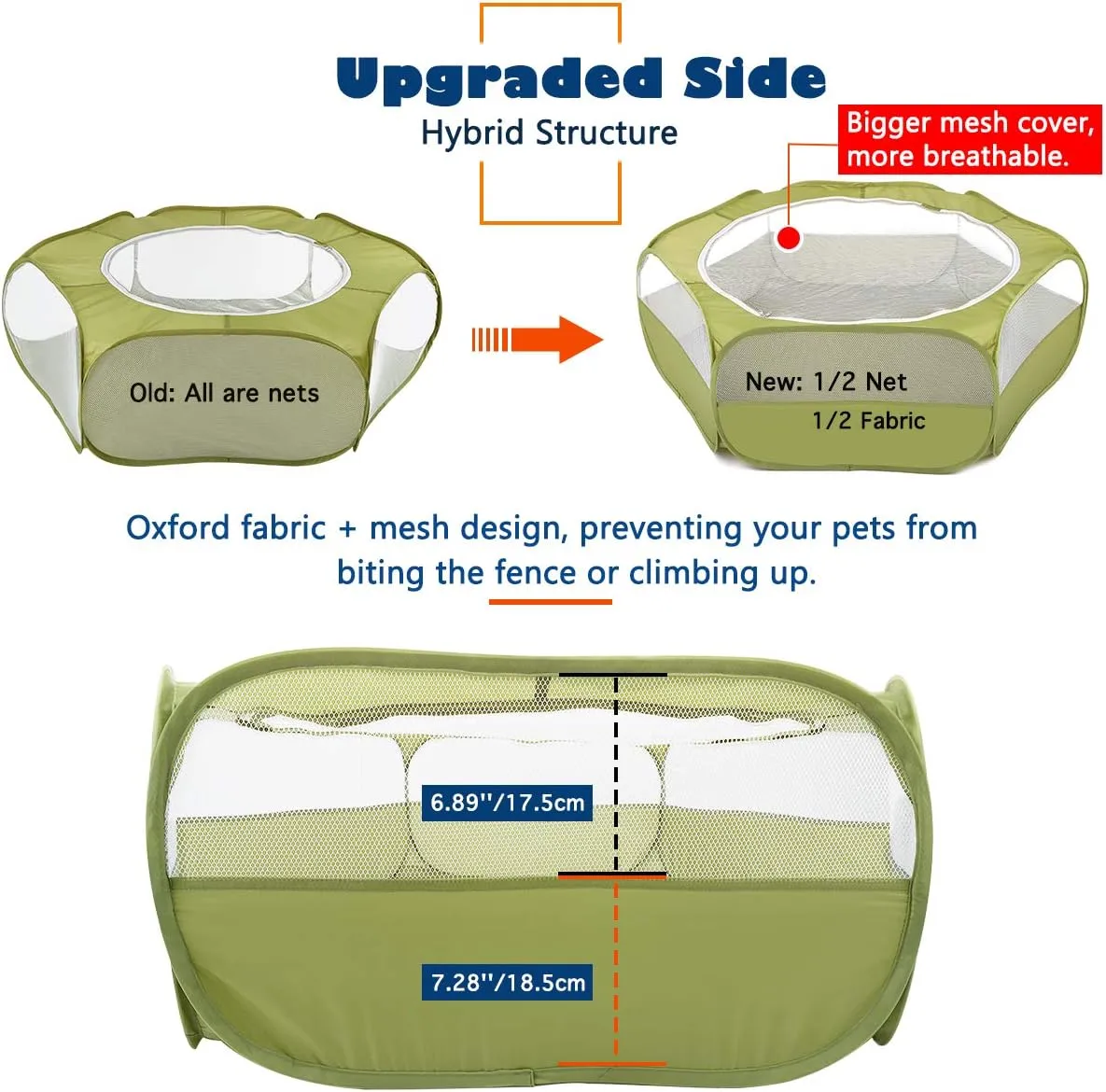 Small Animals Playpen, Waterproof Breathable Indoor Pet Cage Tent with Zipper Cover, Portable Outdoor Exercise Yard Fence for Kitten Hamster Bunny Squirrel Guinea Pig Hedgehog, Avocado Green