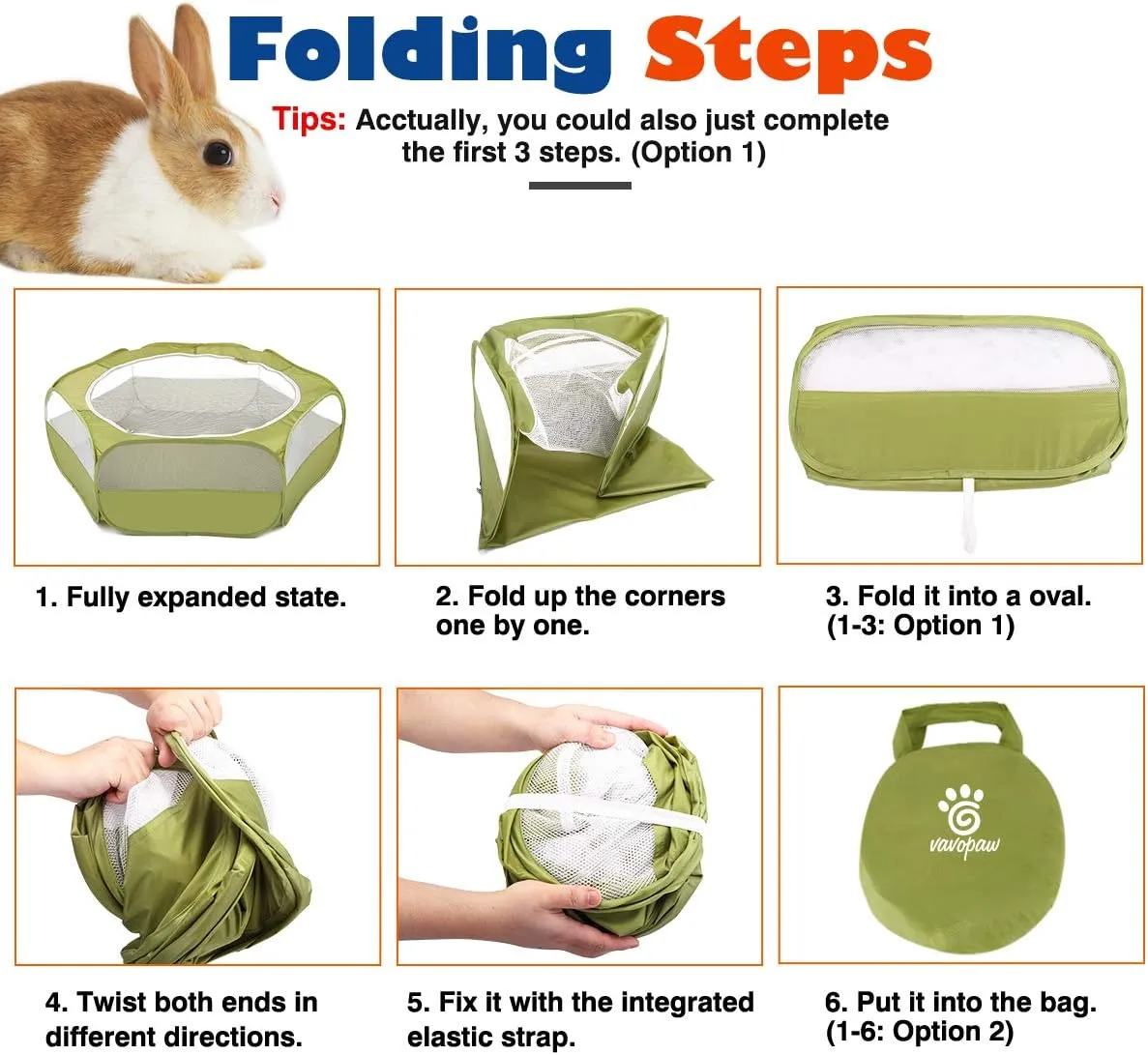 Small Animals Playpen, Waterproof Breathable Indoor Pet Cage Tent with Zipper Cover, Portable Outdoor Exercise Yard Fence for Kitten Hamster Bunny Squirrel Guinea Pig Hedgehog, Avocado Green