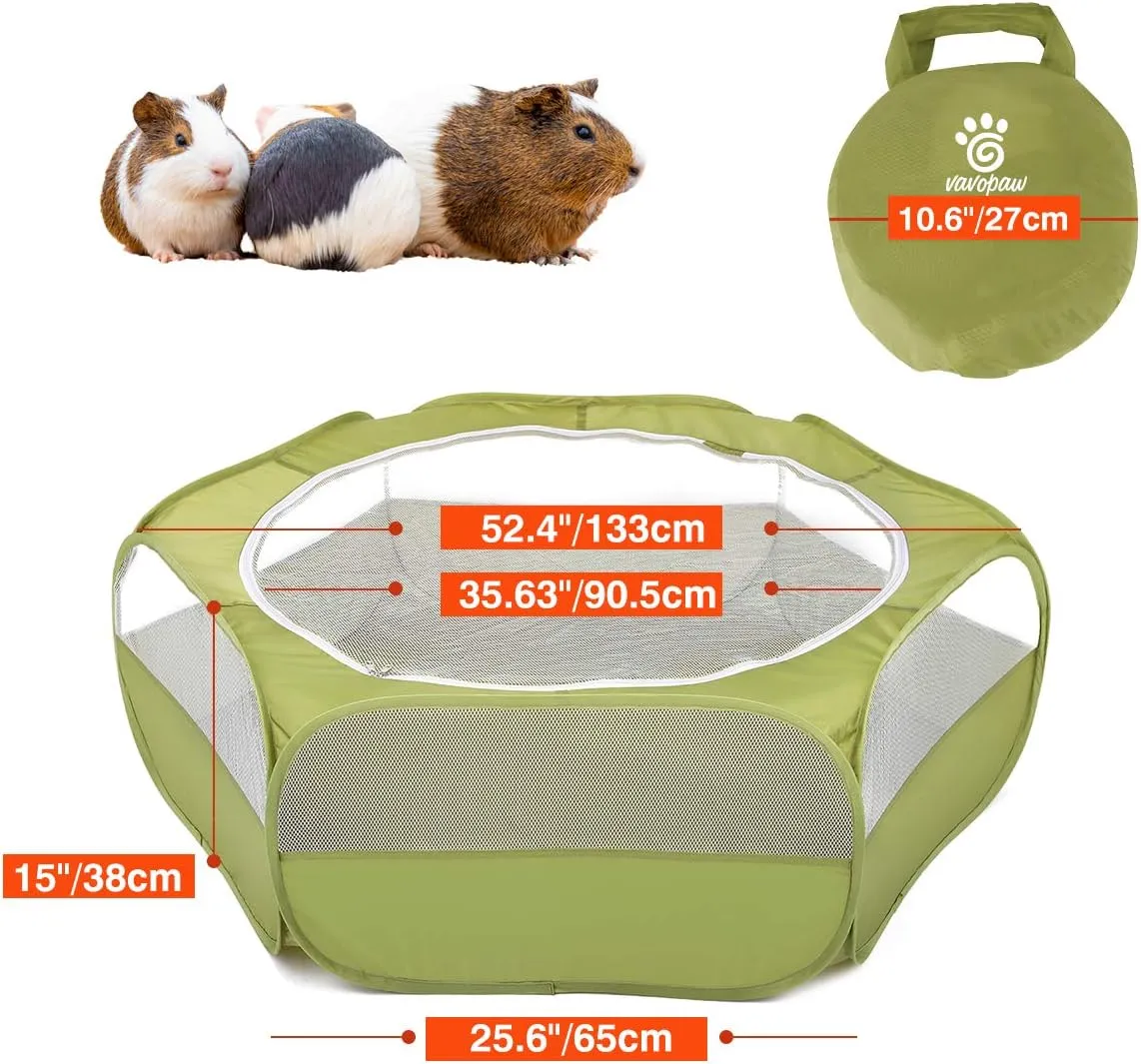 Small Animals Playpen, Waterproof Breathable Indoor Pet Cage Tent with Zipper Cover, Portable Outdoor Exercise Yard Fence for Kitten Hamster Bunny Squirrel Guinea Pig Hedgehog, Avocado Green