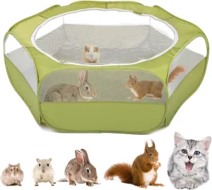 Small Animals Playpen, Waterproof Breathable Indoor Pet Cage Tent with Zipper Cover, Portable Outdoor Exercise Yard Fence for Kitten Hamster Bunny Squirrel Guinea Pig Hedgehog, Avocado Green
