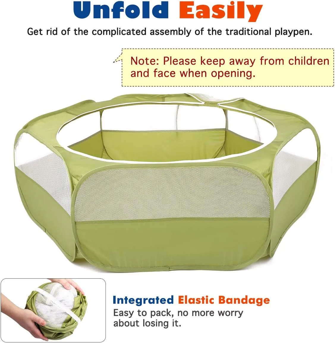 Small Animals Playpen, Waterproof Breathable Indoor Pet Cage Tent with Zipper Cover, Portable Outdoor Exercise Yard Fence for Kitten Hamster Bunny Squirrel Guinea Pig Hedgehog, Avocado Green