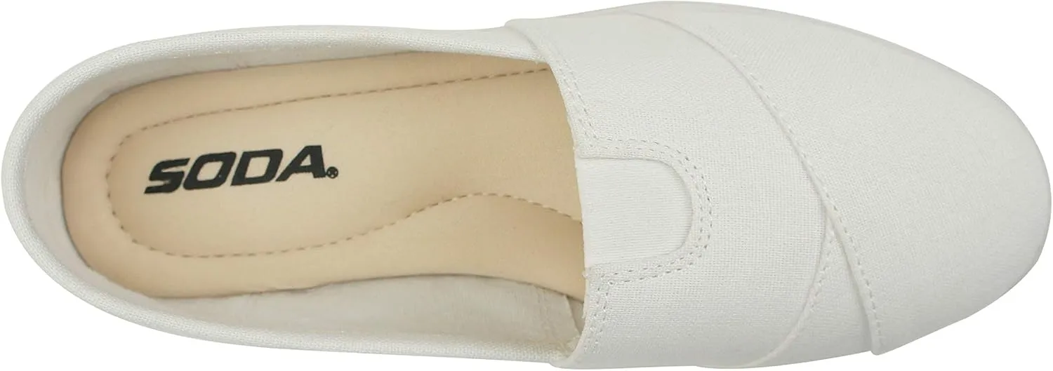 Soda OBJI ~ Women Fashion Flat Slip On Canvas Loafers Padded Gel Foam Insoles (White, Numeric_5_Point_5)