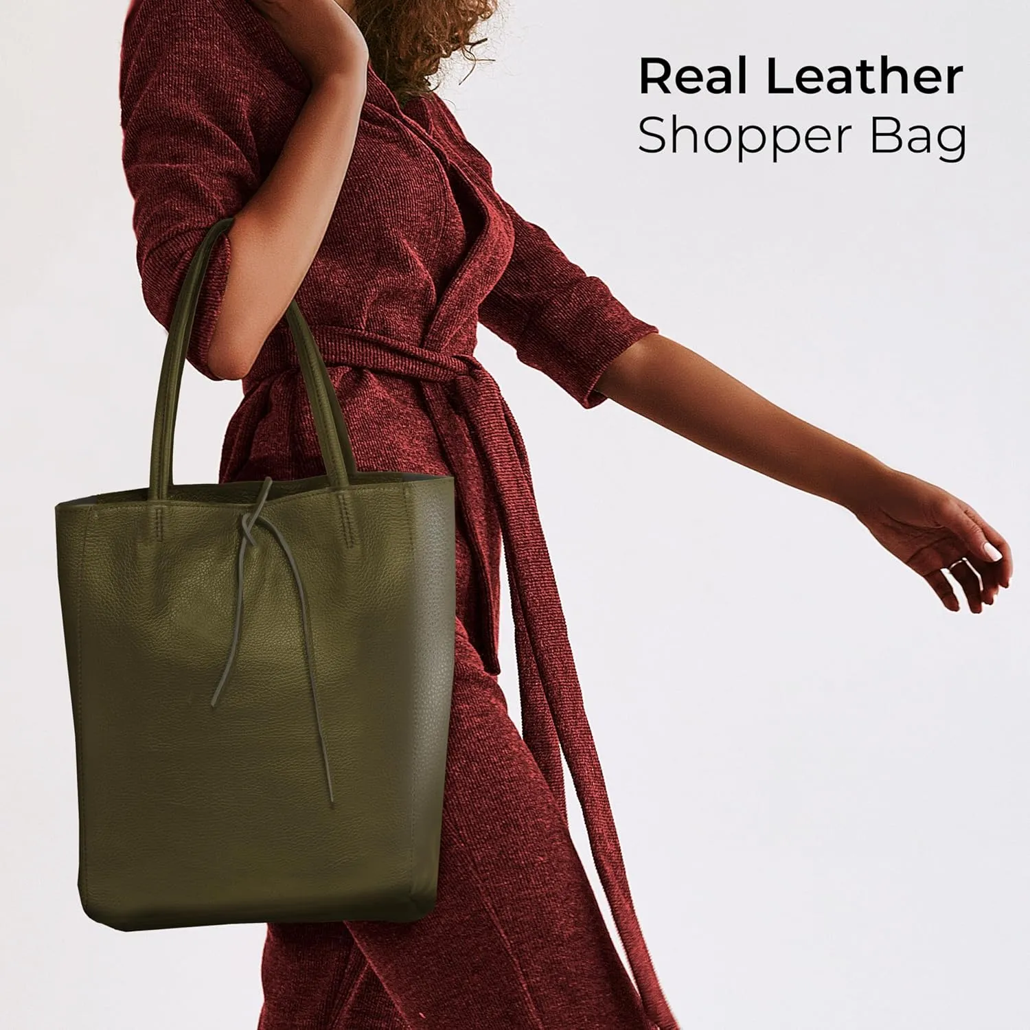 Soft Italian Genuine Calf Leather Tote Bag | Unstructured Unlined Shopper with Zipper, Inside Pocket & Flat Base