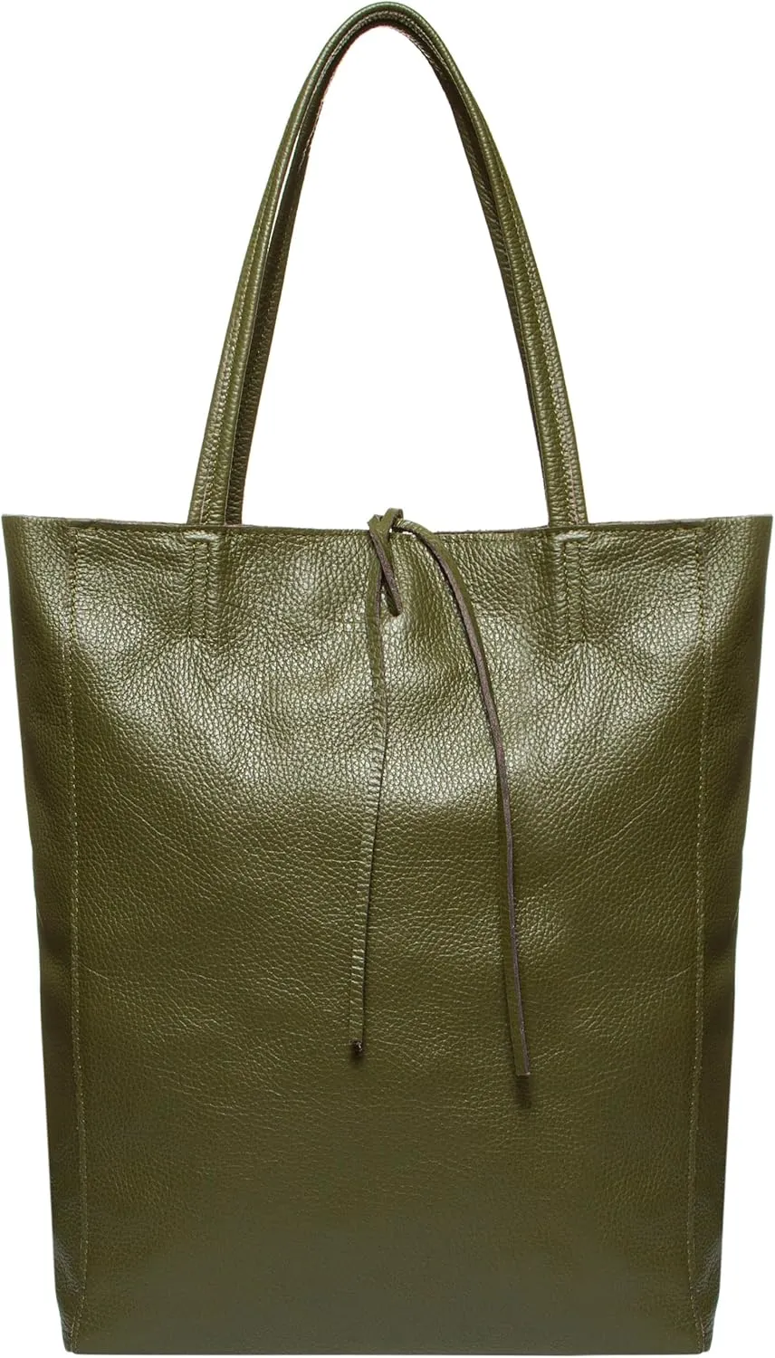 Soft Italian Genuine Calf Leather Tote Bag | Unstructured Unlined Shopper with Zipper, Inside Pocket & Flat Base