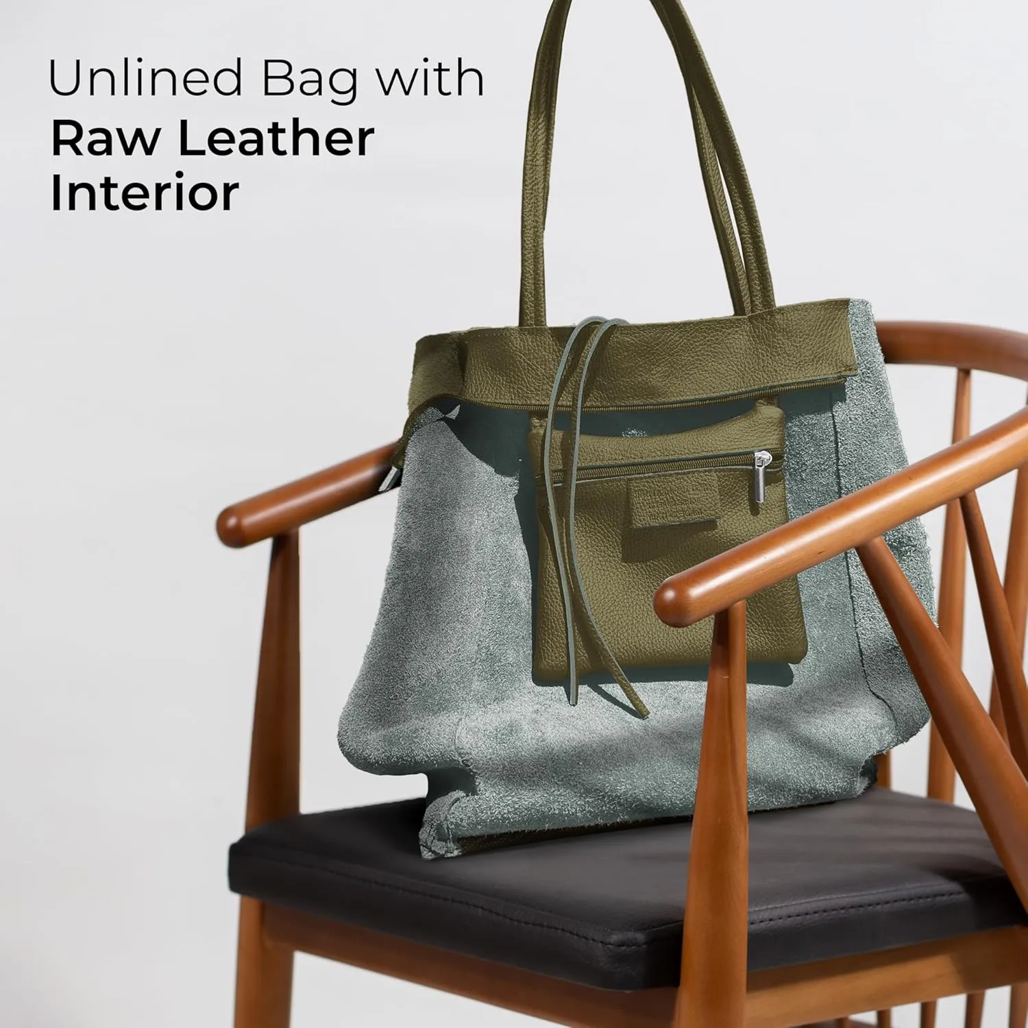 Soft Italian Genuine Calf Leather Tote Bag | Unstructured Unlined Shopper with Zipper, Inside Pocket & Flat Base