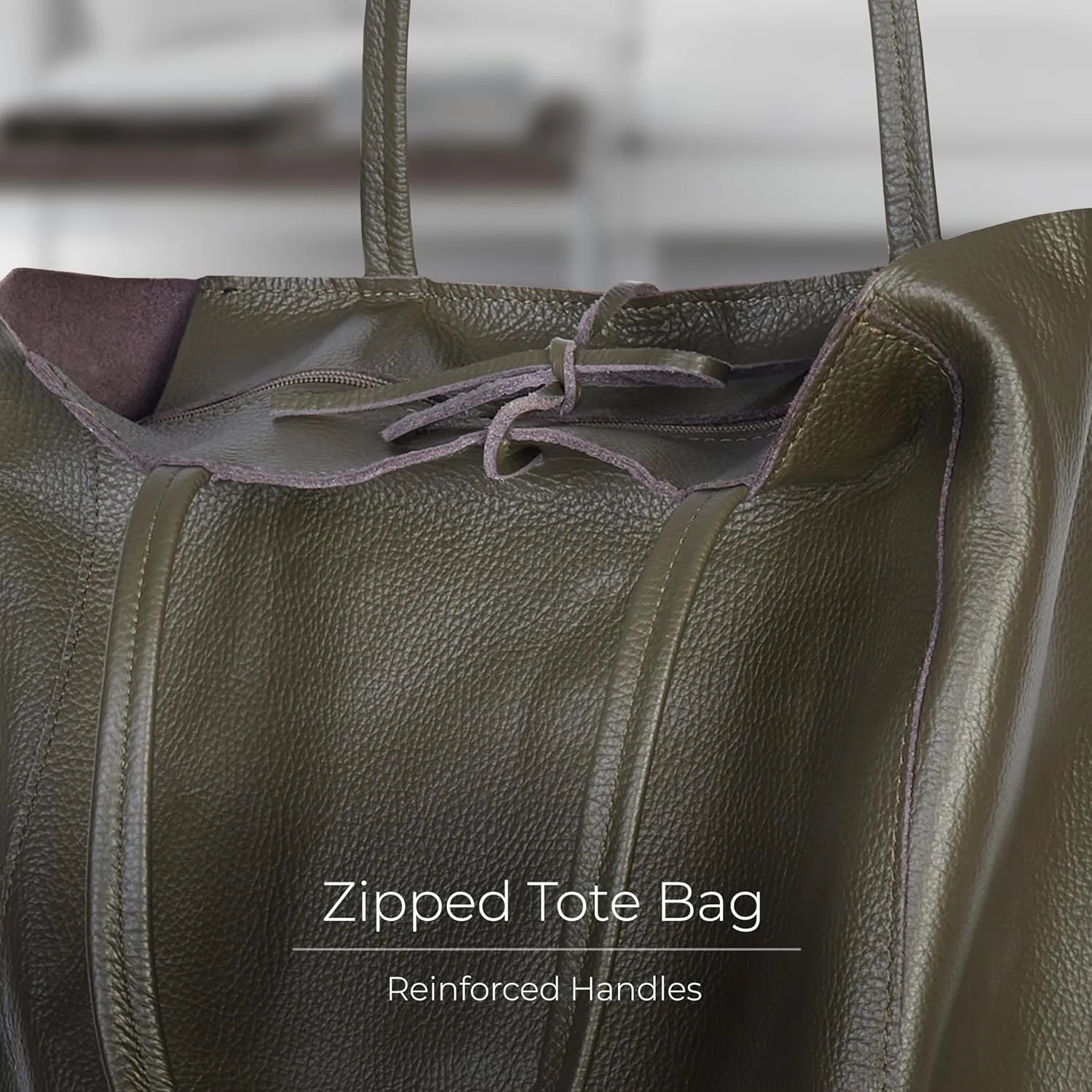 Soft Italian Genuine Calf Leather Tote Bag | Unstructured Unlined Shopper with Zipper, Inside Pocket & Flat Base
