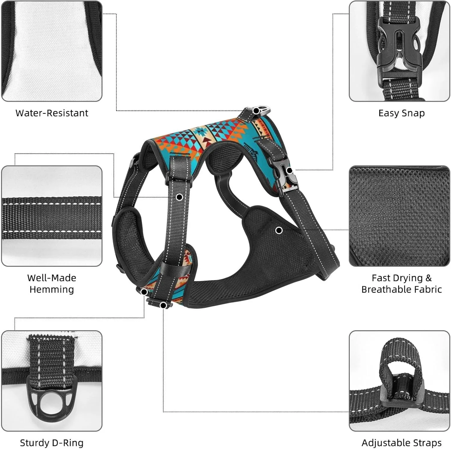 Southwest Native American Indian Aztec Pattern Dog Vest, Adjustable Soft Padded Dog Vest for Large, Medium and Small Pet Dogs,No Tension Traction Harnesses