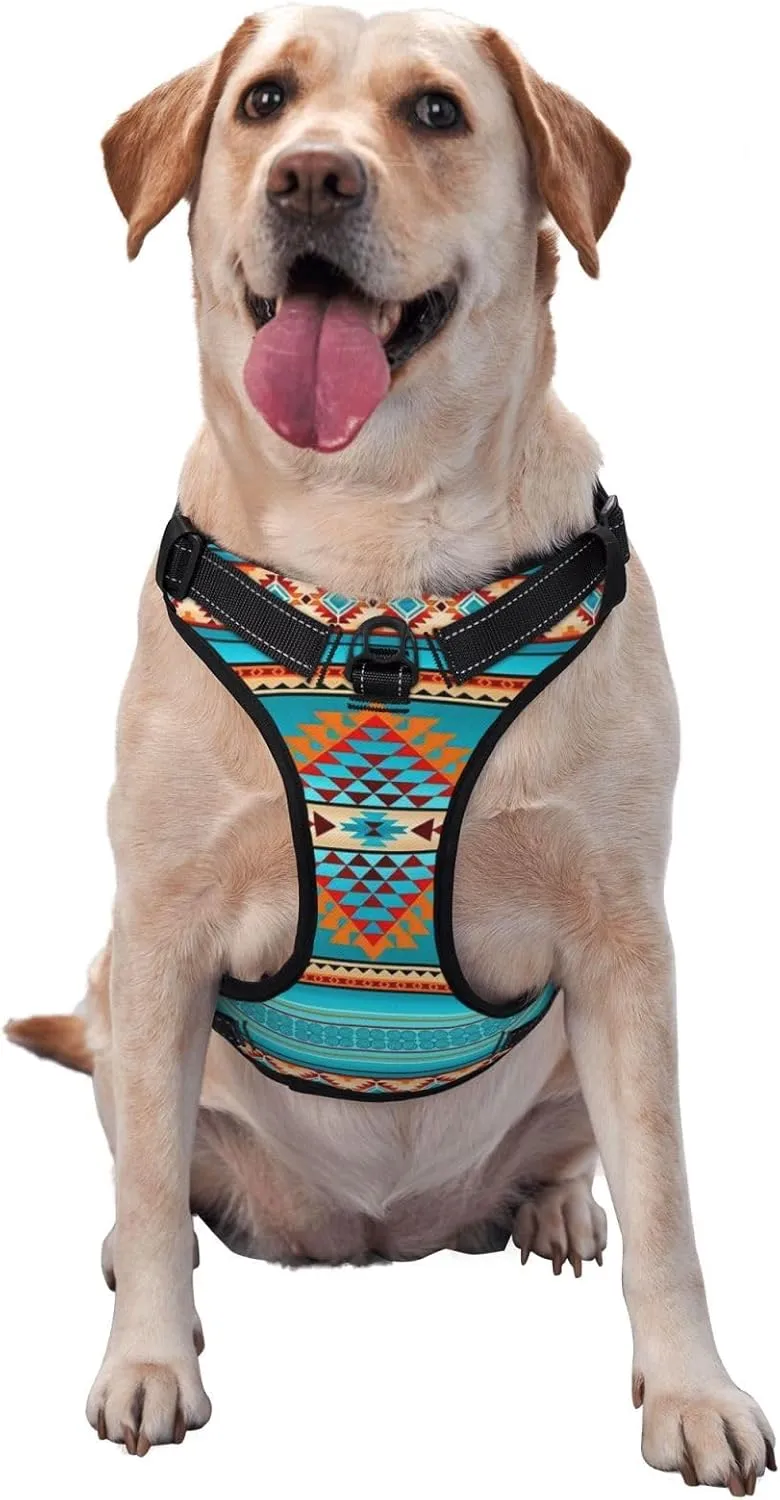 Southwest Native American Indian Aztec Pattern Dog Vest, Adjustable Soft Padded Dog Vest for Large, Medium and Small Pet Dogs,No Tension Traction Harnesses