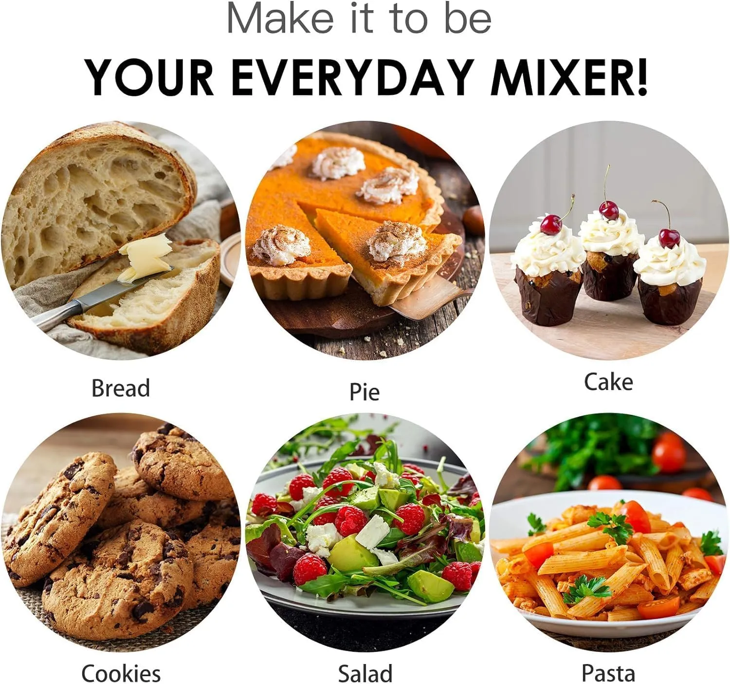 Stand Mixer, Electric Mixer, 6 Speed Dough Mixer Metal Lid with Stainless Steel Bowl, Tilt-head Kitchen Mixer with Wire Whisk, Dough Hook, Flat Beater & Splash Guard, Food Mixer for Baking