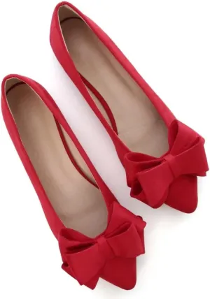 Stunner Womens Bowknot Flower Ballet Flats Pointed Toe Soft Dress Shoes Red 41(8.5)