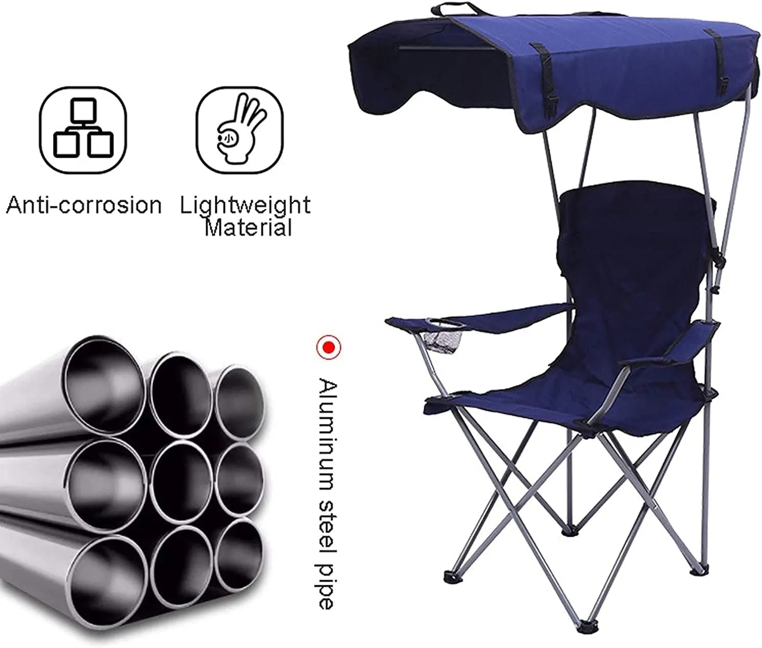 Sun Loungers Garden Folding Chair Camping Chairs with Shade Canopy Chair, Breathable and Sunscreen Oxford Fabric Camp Recliner for Outdoor Beach Park Travel