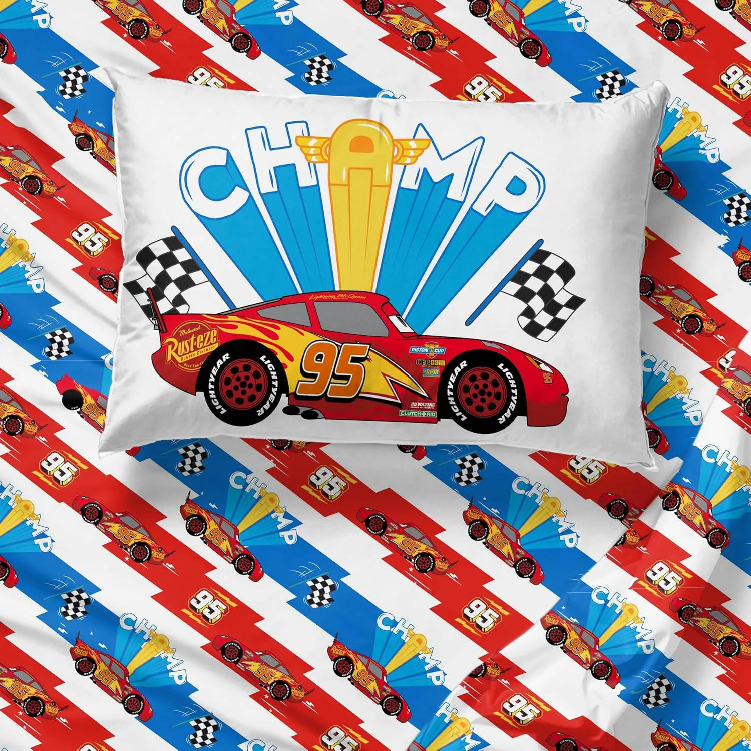 Sunny Side Up Disney Pixar Cars Lightning McQueen Twin Sheet Set - 3 Piece Kids Racecar Bedding Set Includes Pillow Cover - Super Soft Microfiber Sheets