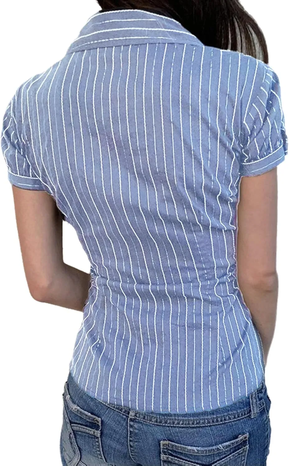 Super Soft Wrinkle Free Button Down Shirts for Women Solid Short Sleeve Striped Formal Work Dress Blouses Tops