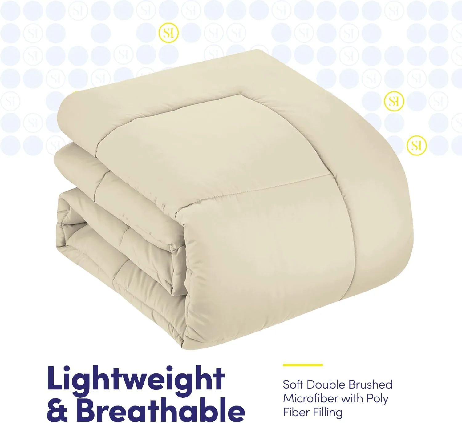 Sweet Home Collection 7 Piece Comforter Set Bag Solid Color All Season Soft Down Alternative Blanket & Luxurious Microfiber Bed Sheets, Beige, Queen