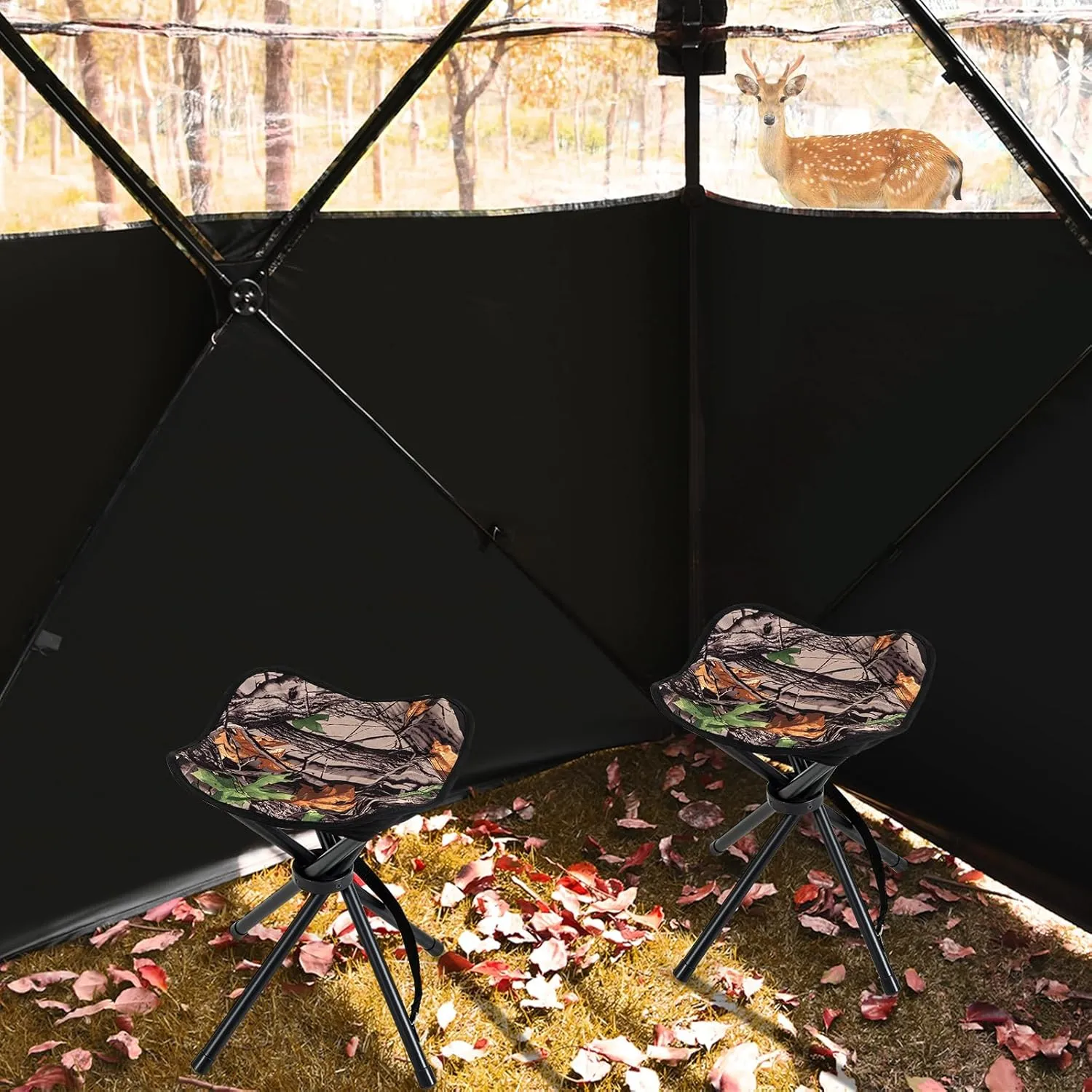 Tangkula 2 Pack Camouflage Hunting Stool, Heavy-Duty 4 Legged Folding Stool with Carrying Strap, Lightweight Portable for Hunting, Fishing, Hiking, Backpacking
