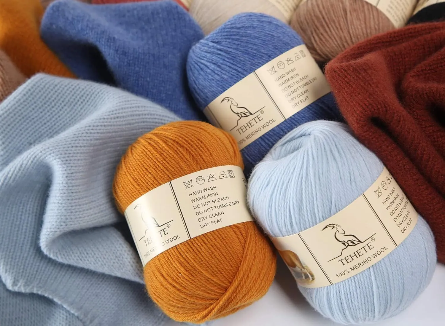 TEHETE 100% Merino Wool Yarn for Knitting 3-Ply Luxury Warm Soft Lightweight Blue Crochet Yarn (Black)