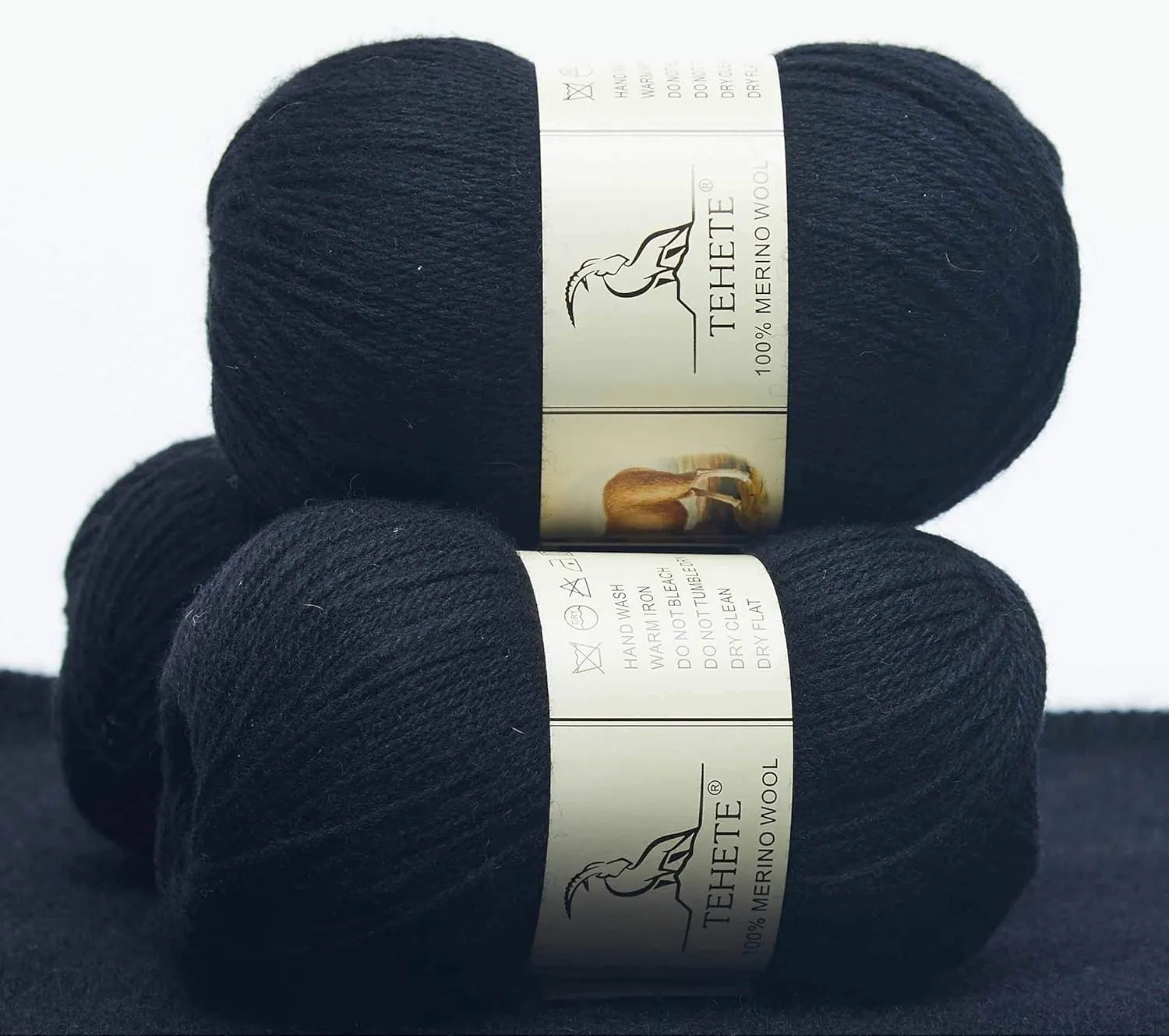 TEHETE 100% Merino Wool Yarn for Knitting 3-Ply Luxury Warm Soft Lightweight Blue Crochet Yarn (Black)
