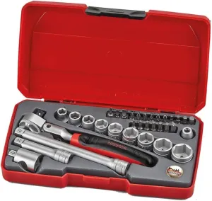 Teng Tools 34 Piece 3/8 Inch Drive 6 Point Metric Regular/Shallow Socket Set - T3834S, Silver